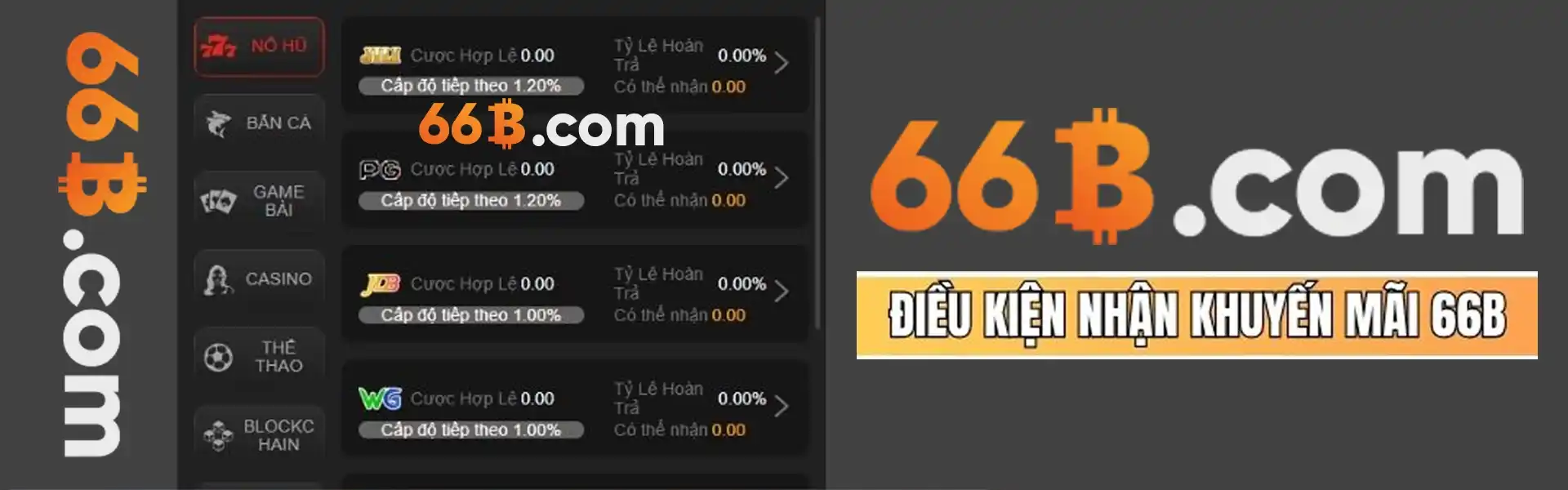 66B - Thưởng nạp 18 triệu, Hoàn Trả Vô Tận 1,25%